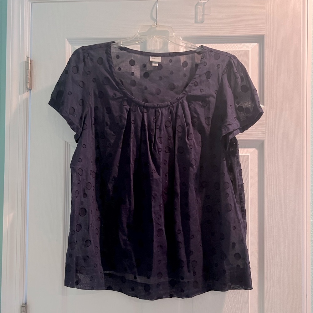 Vintage Navy Blue Swiss Dot Short Sleeve Top